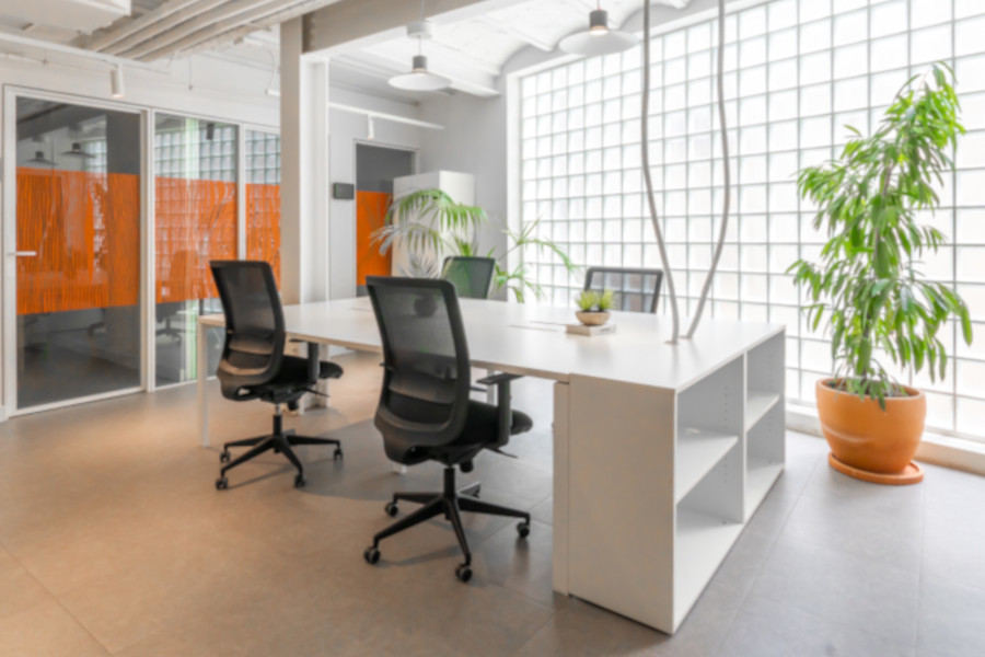 Zona de trabajo con una mesa larga de madera.